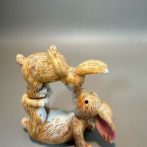 New Garden Bunny Ceramic Figurine 
Mother Bunny Kissing Baby. “Jasper & Bonny”